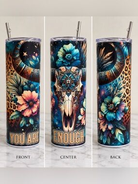 Blue Floral Skull Travel Tumbler - Inspirational Home Accent